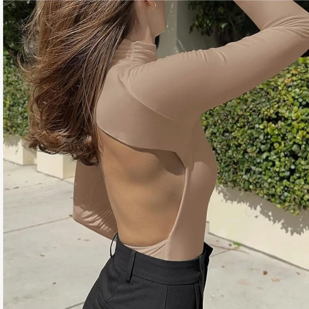 Women's Sexy Mock Turtleneck Backless Long Sleeve
Slimming Bodysuit Top - Picture 5 of 7